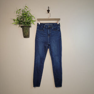 American Eagle Jeans Curvy Super Hi Rise Jeggings Skinny Dark Blue Wash AE 6